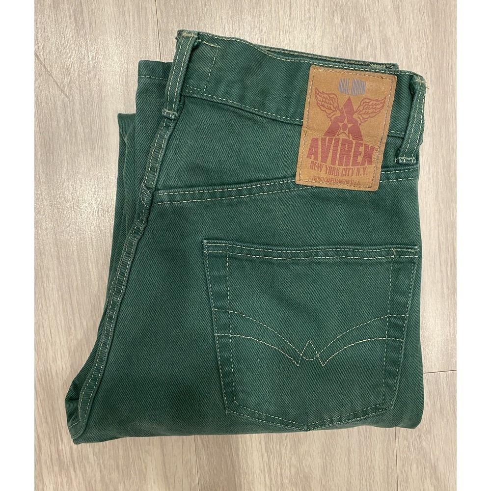 Vintage Avirex Jeans Mens 28x32 Green Made In Italy Button Fly New York City USA